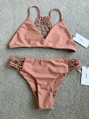 Mikoh Dusty Rose Macramé High-Neck Bikini